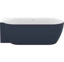 Volně stojící vana s obdélníkovým tvarem a modrým vnějším obložením