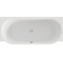 Bílá obdélníková vestavná vana s oválným vnitřním tvarem a středovým odtokem.