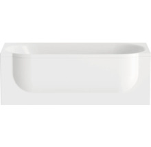 Bílá obdélníková vana s čelním panelem a zaobleným vnitřním tvarem.