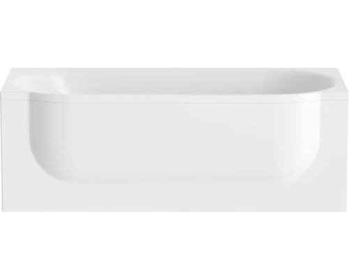 Bílá obdélníková vana s čelním panelem a zaobleným vnitřním tvarem.