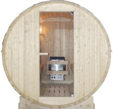 Sudová sauna se skleněnými dveřmi a kamny