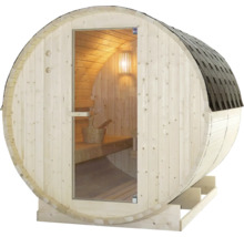 Sudová sauna se skleněnými dveřmi a šindelovou střechou