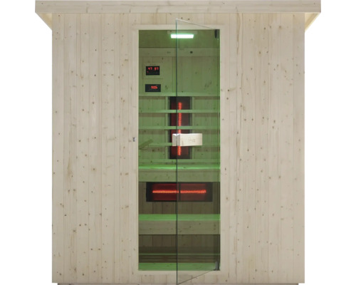 Infračervená sauna se skleněnými dveřmi a dřevěným obložením