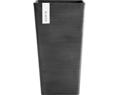 Vysoký čtvercový květináč Ecopots z recyklovaného plastu v antracitové barvě.