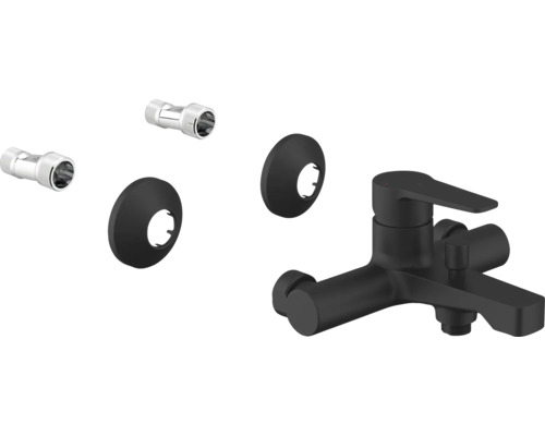 Černá vanová baterie s S-přípojkami a rozetami