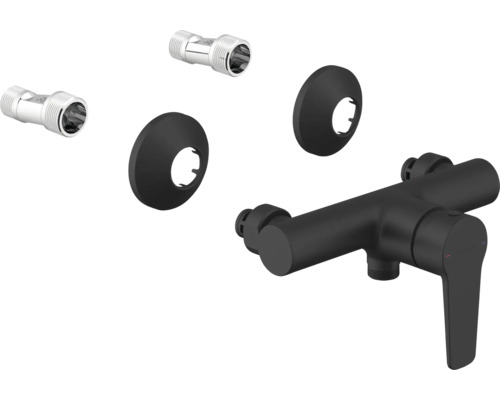 Sprchová baterie v černé barvě s S-přípojkami a růžicemi