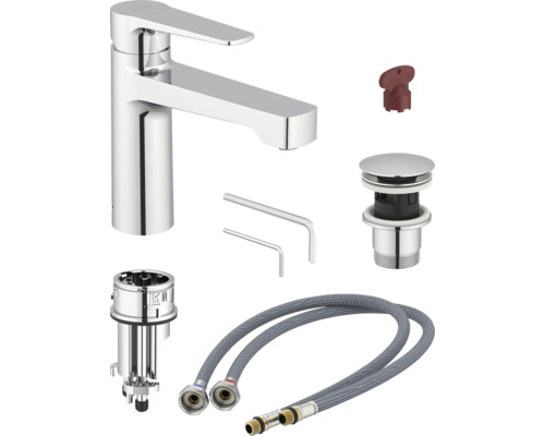 Umyvadlová baterie s montážním příslušenstvím a připojovacími hadicemi