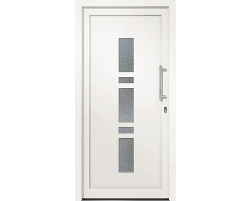 Vchodové dveře Lisa bílá/bílá 880 x 2000 mm P Bílé vchodové dveře se skleněnými vložkami a nerezovou klikou