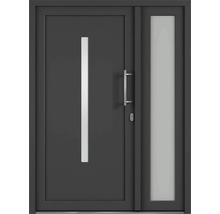 Moderní vchodové dveře s bočním panelem a vertikálním skleněným prvkem