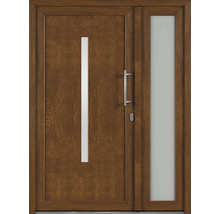 Dřevěné dveře se skleněnou vložkou a rukojetí