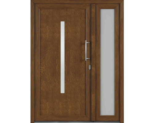 Dřevěné dveře se skleněnou vložkou a rukojetí