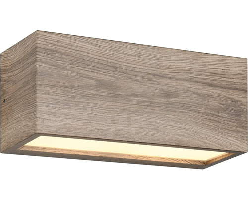 Nástěnné LED svítidlo v barvě dřeva ve tvaru kvádru