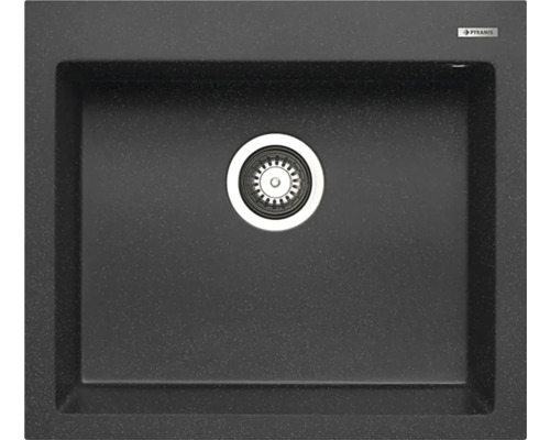 Černý granitový dřez s odtokovou armaturou