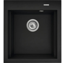 Černý dřez se sítkem a logem Pyramis