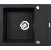 Černý granitový dřez s odkapávací plochou a odtokovou soupravou