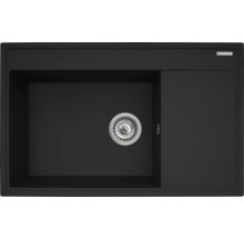 Černý kuchyňský dřez s odkapávací plochou a sítkovým ventilem