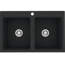 Dvojitý granitový dřez se dvěma komorami a odtoky