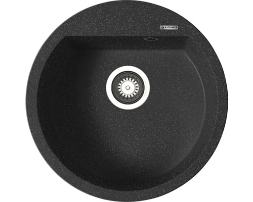 Dřez Pyramis ALAZIA 510 granit černý 070106911 Kulatý granitový kuchyňský dřez s odtokem a logem Pyramis