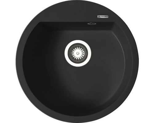 Kulatý granitový kuchyňský dřez s odtokem a logem Pyramis