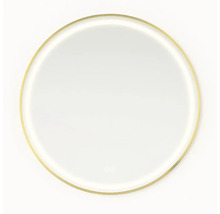 Kulaté zrcadlo se zlatým rámem a integrovaným osvětlením