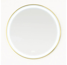 Kulaté zrcadlo s integrovaným osvětlením a zlatým rámem