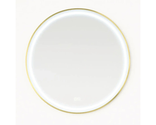 Kulaté zrcadlo s integrovaným osvětlením a zlatým rámem