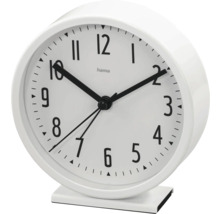 Bílý budík Hama s hodinovou, minutovou a sekundovou ručičkou