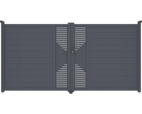 Dvoukřídlá brána z hliníku s vodorovnými lamelami