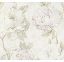 Vliesová tapeta s velkoplošným vzorem pivoněk a strukturovaným povrchem.