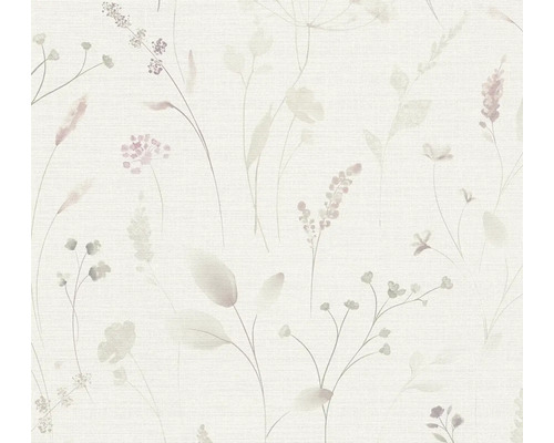 Vliesová tapeta s jemným vzorem lučních květin a trav ve stylu akvarelu.