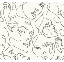 Tapeta s obličeji v technice continuous line art, minimalistický design s černými liniemi.