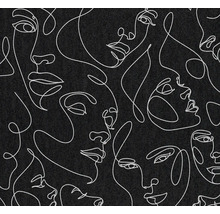 Vliesová tapeta se vzorem one-line art v podobě abstraktních tváří na strukturovaném podkladu.