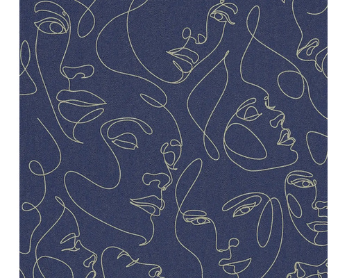 Vliesová tapeta s line-art vzorem obličejů v minimalistickém stylu.
