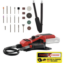 Akumulátorové multifunkční nářadí Einhell s příslušenstvím a popruhem. Baterie a nabíječka nejsou součástí balení.