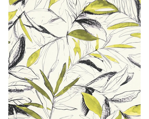 Vliesová tapeta s botanickým vzorem listů v ručně kresleném stylu s akvarelovými detaily.