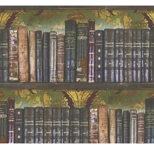 Tapeta s motivem knihovny, staré knihy v kožené vazbě na květinovém pozadí.