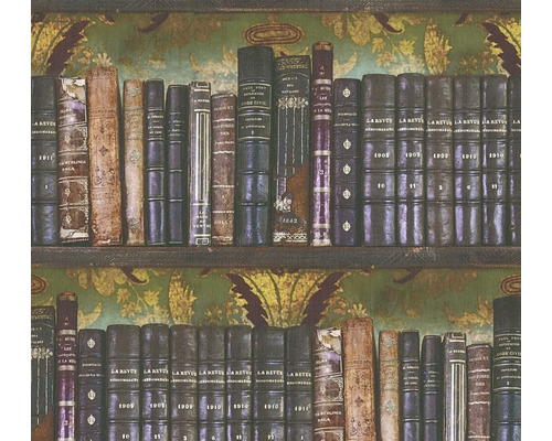 Tapeta s motivem knihovny, staré knihy v kožené vazbě na květinovém pozadí.