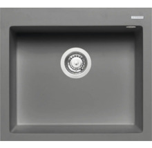 Samostatný šedý kuchyňský dřez s odtokem a logem Pyramis