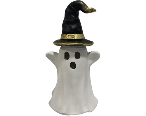 Duch s kloboukem čarodějnice jako halloweenská dekorace