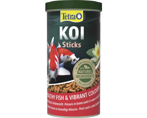 Krmivo pro ryby Tetra Pond Koi Sticks v plechovce s Tetra Logo, přírodními ingrediencemi, bez konzervantů a barviv.