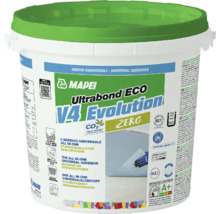 Bílý kbelík univerzálního lepidla Mapei Ultrabond ECO V4 Evolution se zeleným víkem.