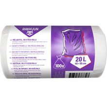 Role pytlů na odpadky se 100 kusy, objem 20 litrů a rozměry 45 x 55 cm