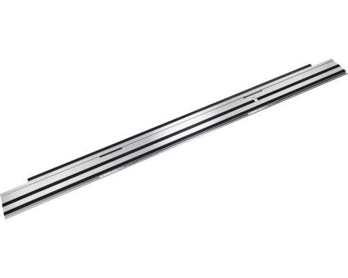 Stříbrná vodící lišta z hliníku s černými kluznými pásky pro přesné řezy.