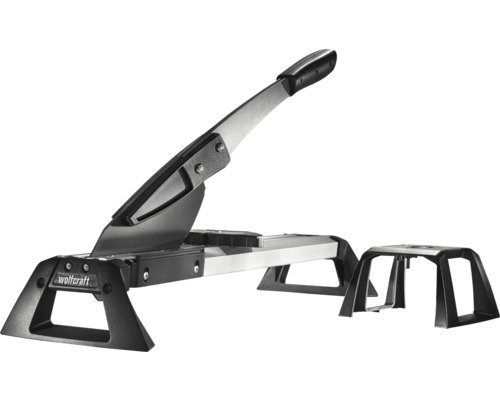 Řezačka na laminát a vinyl Wolfcraft s velkou pákou a přídavnou podpěrou materiálu.