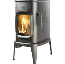 Kamna z litiny s hořícím dřevem a logem Dovre