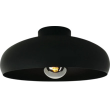 Černé stropní svítidlo s viditelným světelným zdrojem