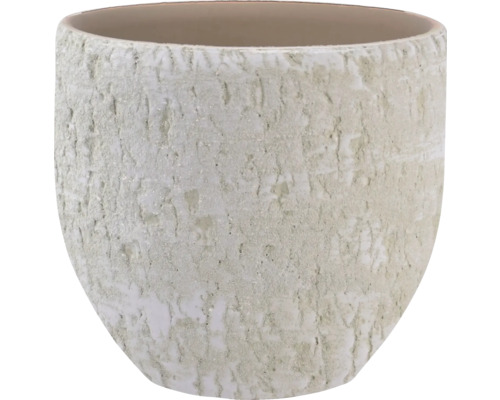 Kulatý květináč s texturovaným reliéfním povrchem.