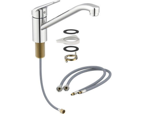 Kuchyňská baterie s montážním příslušenstvím a flexibilními připojovacími hadicemi