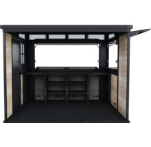 Otevřený zahradní bar s policemi a bočními dveřmi