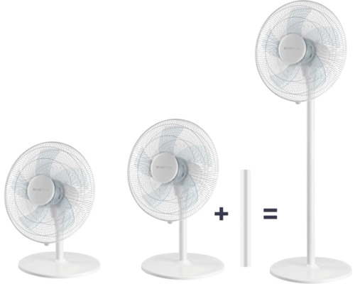 Ilustrace znázorňující montáž stojanového ventilátoru